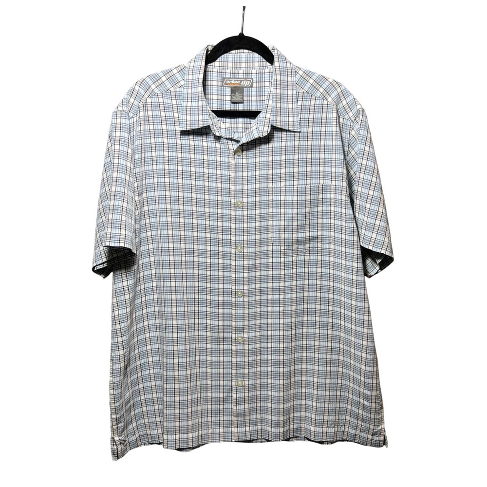 Urban Up Pipeline Mens XL Blue Plaid Short Sleeve Button Down Shirt Casual